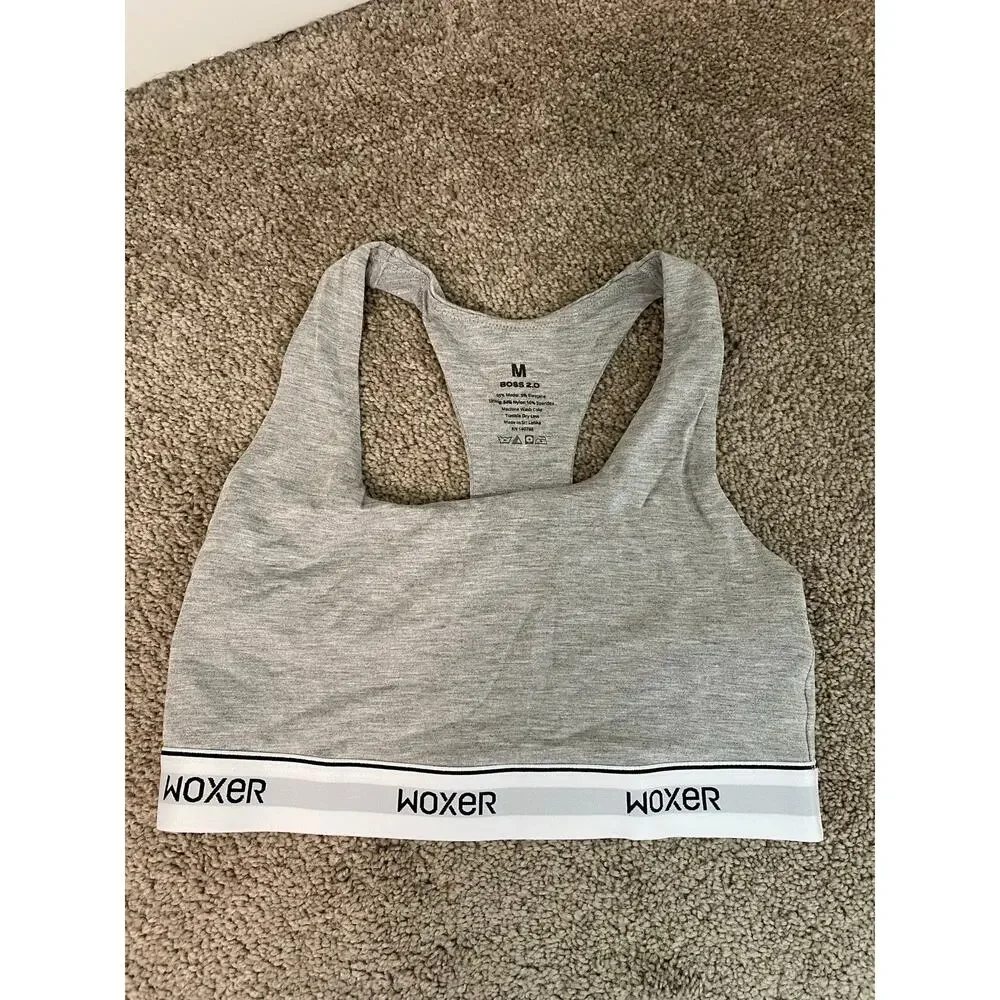 New Woxer Women's Boss 2.0 Sports Bra, Heather Grey, Size Med